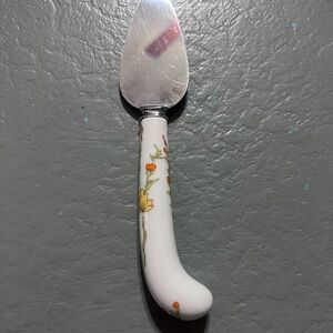 Vintage Prill England Stainless Steel Cake Pie Server Porcelain Floral Handle